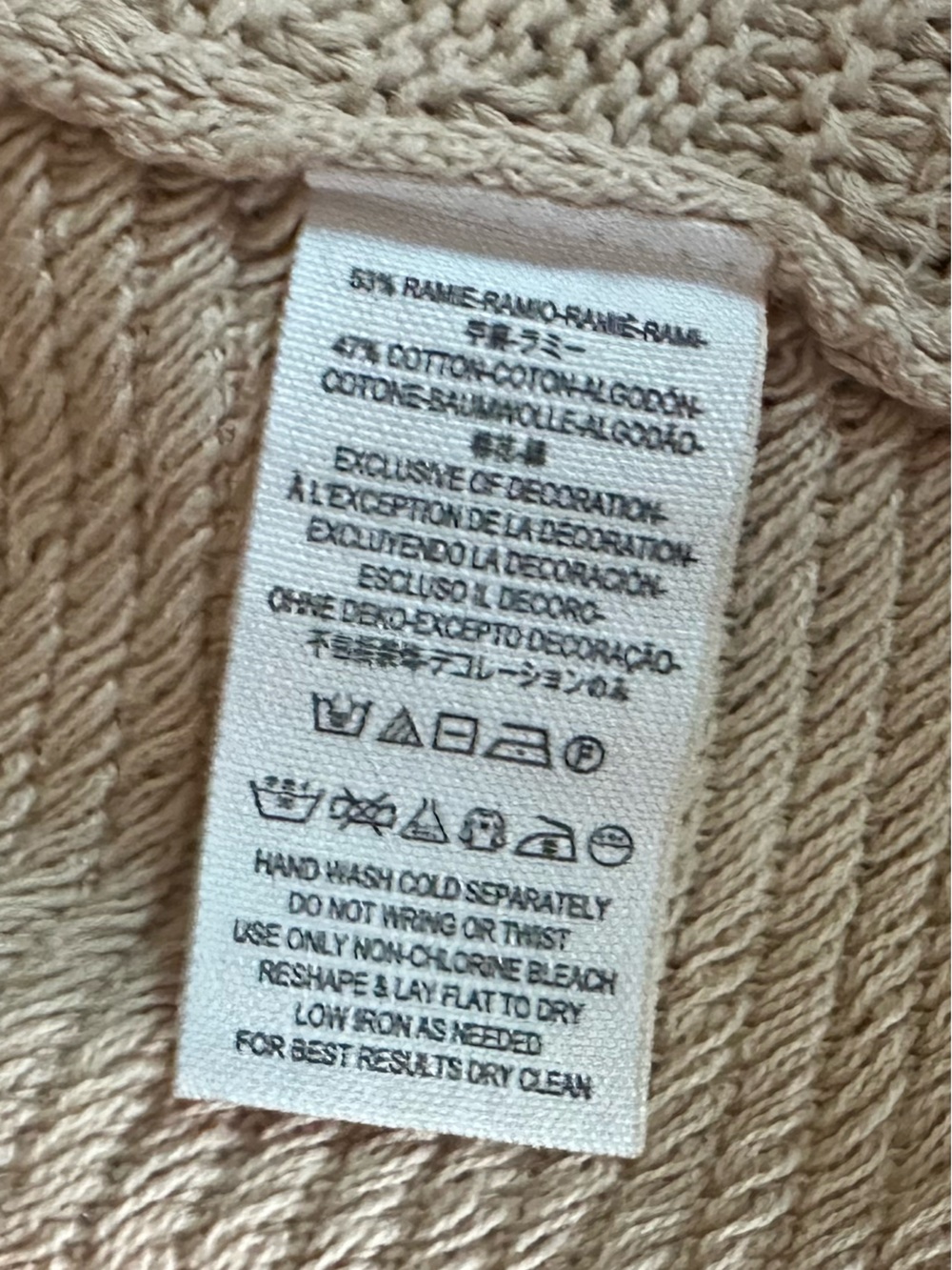 Free People All Washed Out Sand Tan Cardigan Pink Stitching Detail Size S - Picture 11 of 12